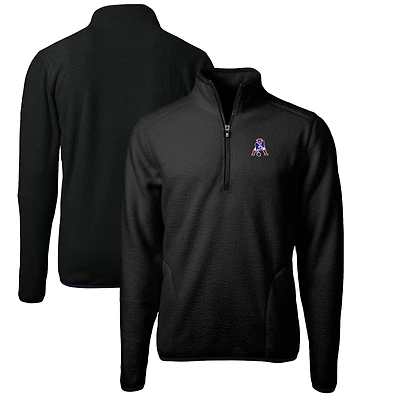 Men's Cutter & Buck Black New England Patriots Cascade Eco Sherpa Fleece Big & Tall Quarter-Zip Throwback Jacket