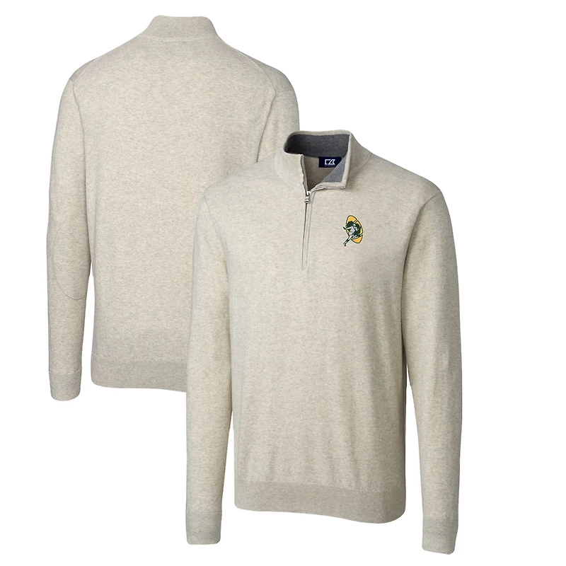 Men's Cutter & Buck Oatmeal Green Bay Packers Throwback Logo Lakemont Tri-Blend Big & Tall Quarter-Zip Pullover Sweater