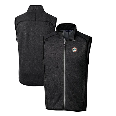 Men's Cutter & Buck Heather Charcoal Miami Dolphins Throwback Logo Mainsail Sweater-Knit Big & Tall Full-Zip Vest