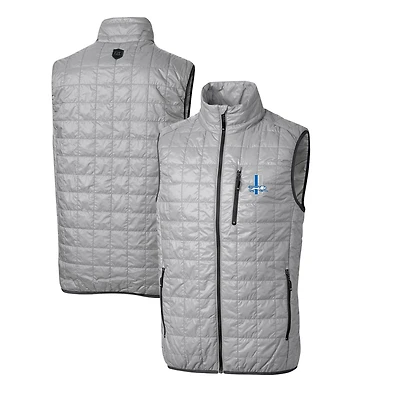 Men's Cutter & Buck Gray Detroit Lions Throwback Logo Big & Tall Rainier PrimaLoft Eco Insulated Full-Zip Puffer Vest