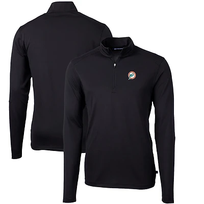 Men's Cutter & Buck Black Miami Dolphins Throwback Logo Virtue Eco Pique Recycled Quarter-Zip Big & Tall Pullover Top