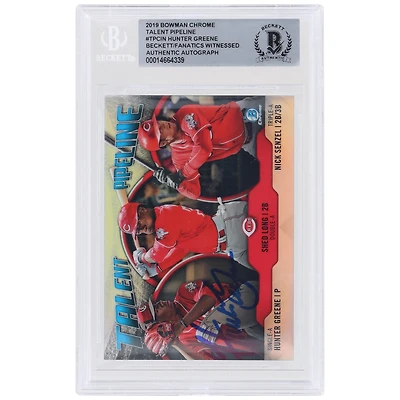 Hunter Greene Cincinnati Reds Autographed 2019 Bowman Chrome Talent Pipeline #TP-CIN Beckett Fanatics Witnessed Authenticated Card
