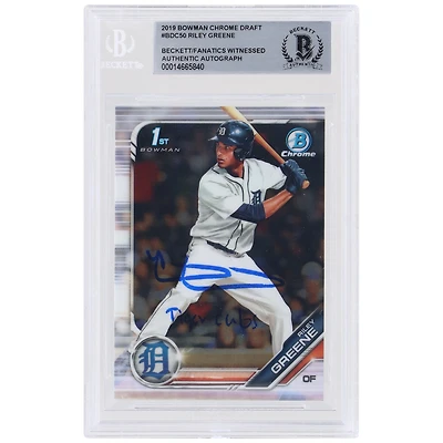 Riley Greene Detroit Tigers Autographed 2019 Bowman Draft Chrome 1st Bowman #BDC-50 Beckett Fanatics Witnessed Authenticated Card with "Tiger Cubs" Inscription