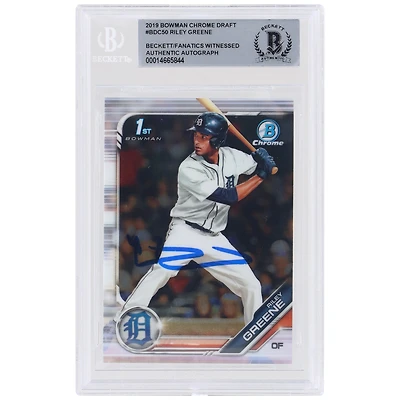 Riley Greene Detroit Tigers Autographed 2019 Bowman Draft Chrome 1st Bowman #BDC-50 Beckett Fanatics Witnessed Authenticated Card