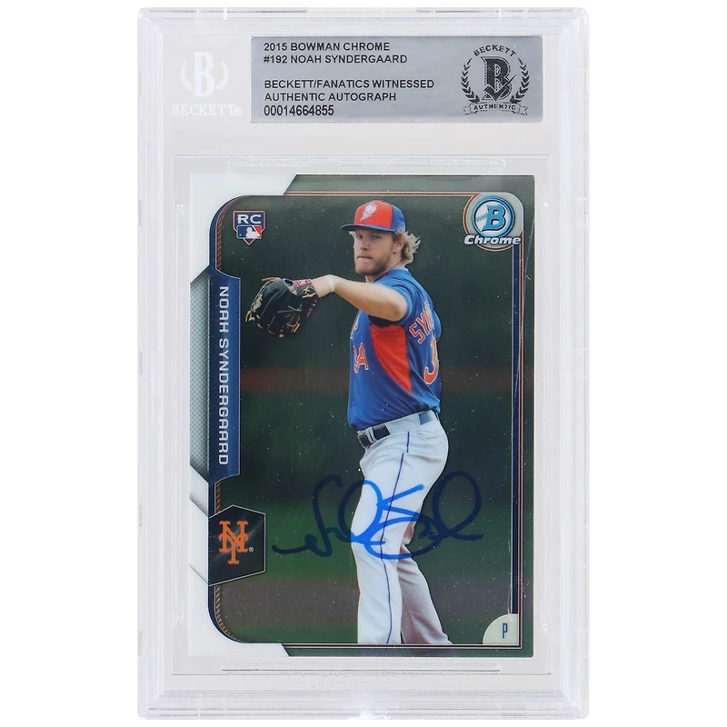 Noah Syndergaard New York Mets Autographed 2015 Bowman Chrome #192 Beckett Fanatics Witnessed Authenticated Rookie Card