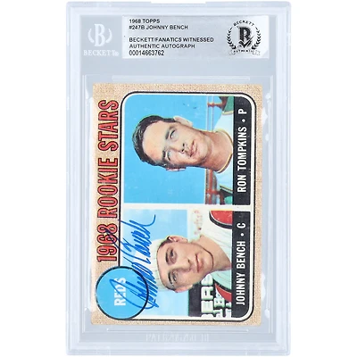 Johnny Bench Cincinnati Reds Autographed 1968 Topps MLB #247 Beckett Fanatics Witnessed Authenticated Rookie Card