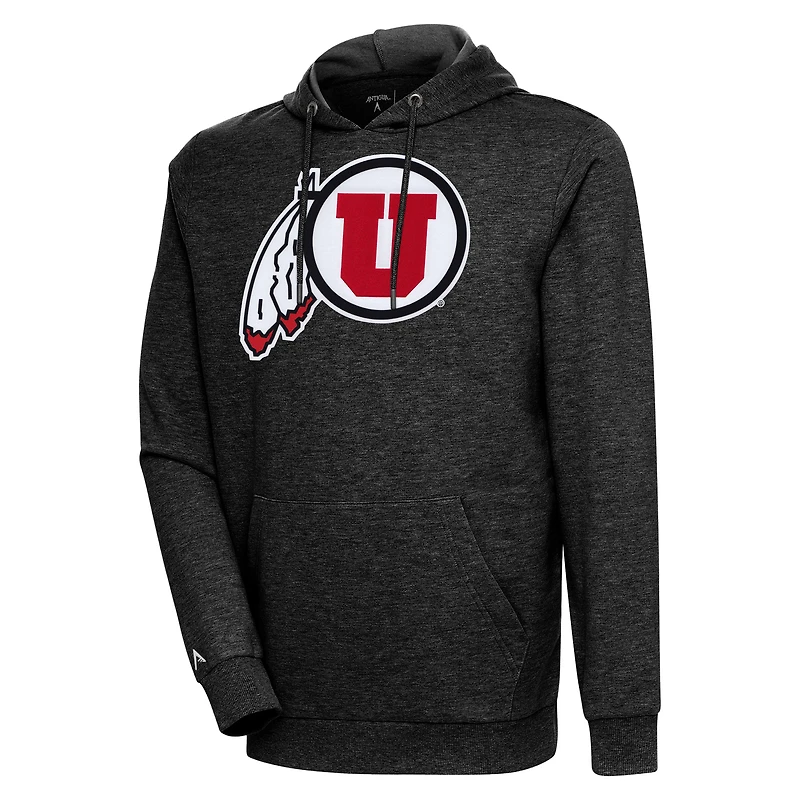 Men's Antigua Heather Black Utah Utes Logo Action Pullover Hoodie