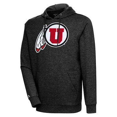 Men's Antigua Heather Black Utah Utes Logo Action Pullover Hoodie