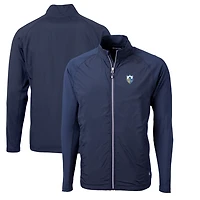 Men's Cutter & Buck Navy Los Angeles Chargers Adapt Eco Knit Hybrid Recycled Full-Zip Throwback Jacket