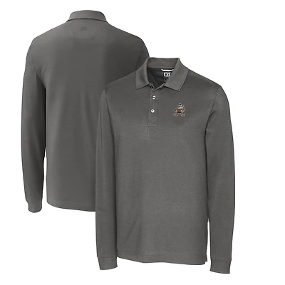 Men's Cutter & Buck Steel Cleveland Browns Advantage Tri-Blend Pique Long Sleeve Throwback Polo