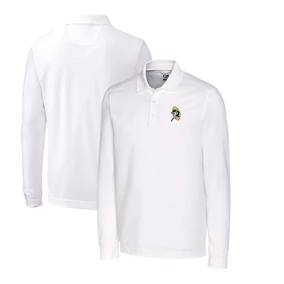 Men's Cutter & Buck White Green Bay Packers Advantage Tri-Blend Pique Long Sleeve Throwback Polo