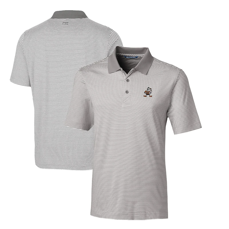 Men's Cutter & Buck Gray Cleveland Browns Throwback Logo Forge Tonal Stripe Stretch Polo