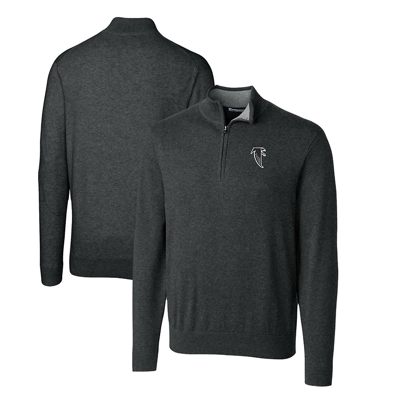 Men's Cutter & Buck Heather Charcoal Atlanta Falcons Throwback Logo Lakemont Tri-Blend Quarter-Zip Pullover Sweater