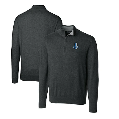 Men's Cutter & Buck Heather Charcoal Detroit Lions Throwback Logo Lakemont Tri-Blend Quarter-Zip Pullover Sweater