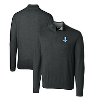 Men's Cutter & Buck Heather Charcoal Detroit Lions Throwback Logo Lakemont Tri-Blend Quarter-Zip Pullover Sweater