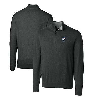 Men's Cutter & Buck Heather Charcoal Houston Oilers Throwback Logo Lakemont Tri-Blend Quarter-Zip Pullover Sweater
