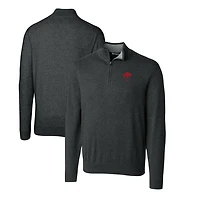 Men's Cutter & Buck Heather Charcoal Buffalo Bills Throwback Logo Lakemont Tri-Blend Quarter-Zip Pullover Sweater