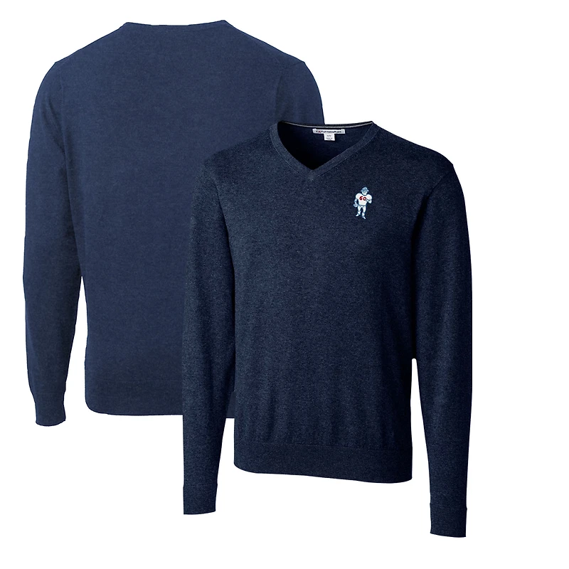 Men's Cutter & Buck Navy Houston Oilers Throwback Logo Lakemont Tri-Blend V-Neck Pullover Sweater