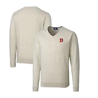 Men's Cutter & Buck Oatmeal Denver Broncos Throwback Logo Lakemont Tri-Blend V-Neck Pullover Sweater