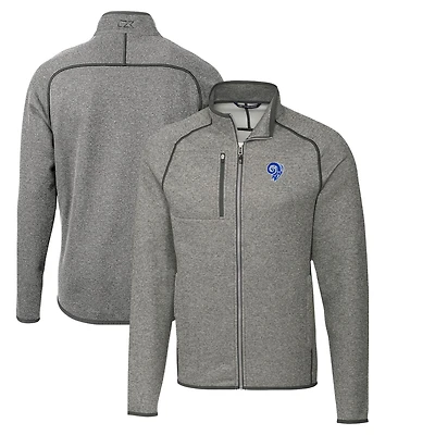Men's Cutter & Buck Heather Gray Los Angeles Rams Throwback Logo Mainsail Sweater-Knit Full-Zip Jacket