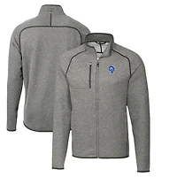 Men's Cutter & Buck Heather Gray Los Angeles Rams Throwback Logo Mainsail Sweater-Knit Full-Zip Jacket