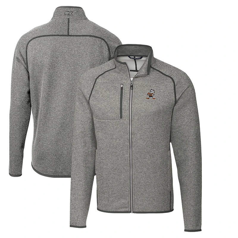 Men's Cutter & Buck Heather Gray Cleveland Browns Throwback Logo Mainsail Sweater-Knit Full-Zip Jacket
