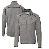 Men's Cutter & Buck Heather Gray Cleveland Browns Throwback Logo Mainsail Sweater-Knit Full-Zip Jacket