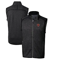 Men's Cutter & Buck Heather Charcoal Chicago Bears Throwback Logo Mainsail Sweater-Knit Full-Zip Vest