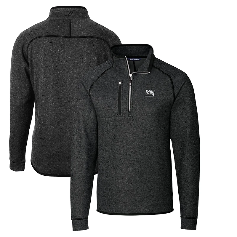 Men's Cutter & Buck Heather Charcoal New York Giants Throwback Logo Mainsail Sweater-Knit Half-Zip Pullover Jacket