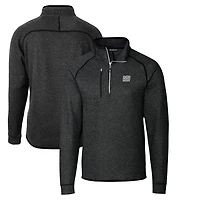 Men's Cutter & Buck Heather Charcoal New York Giants Throwback Logo Mainsail Sweater-Knit Half-Zip Pullover Jacket