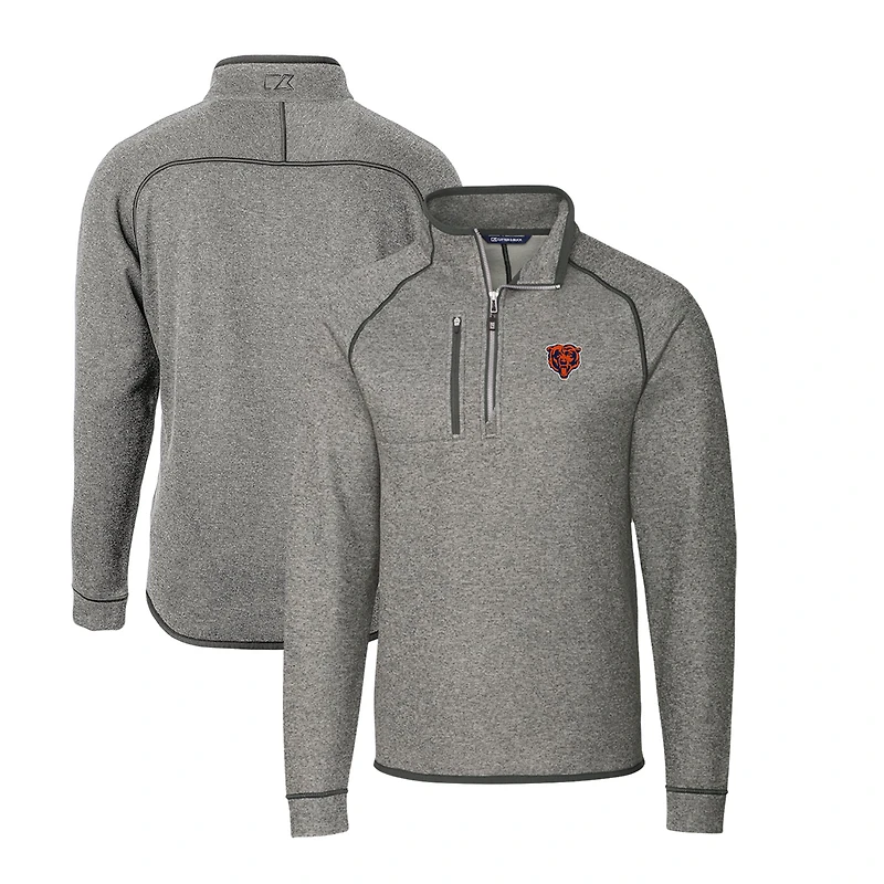 Men's Cutter & Buck Heather Gray Chicago Bears Throwback Logo Mainsail Sweater-Knit Half-Zip Pullover Jacket