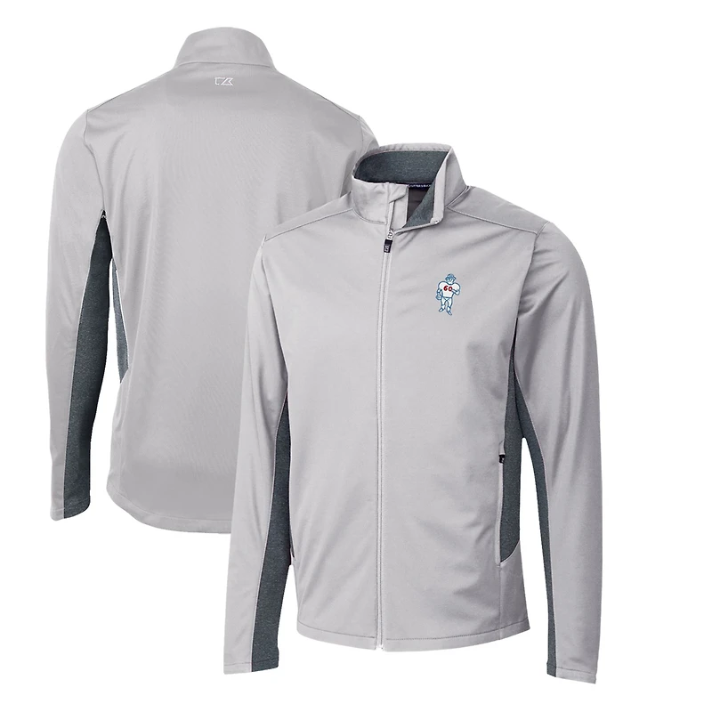 Men's Cutter & Buck Gray Houston Oilers Throwback Logo Navigate Softshell Full-Zip Jacket