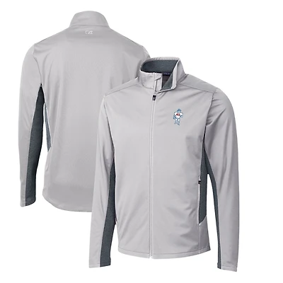 Men's Cutter & Buck Gray Houston Oilers Throwback Logo Navigate Softshell Full-Zip Jacket