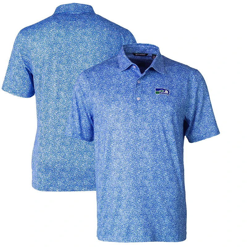 Men's Cutter & Buck Blue Seattle Seahawks Throwback Logo Pike Constellation Stretch Polo