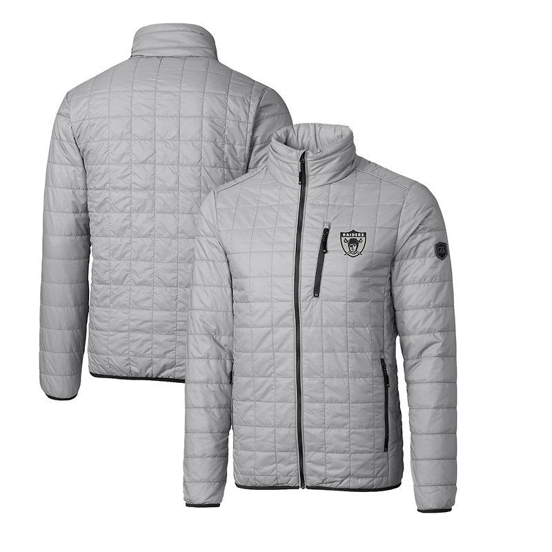 Men's Cutter & Buck Gray Las Vegas Raiders Throwback Logo Rainier PrimaLoft Eco Insulated Full-Zip Puffer Jacket