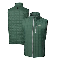 Men's Cutter & Buck Heather Green New York Jets Throwback Logo Rainier PrimaLoft Eco Insulated Full-Zip Puffer Vest