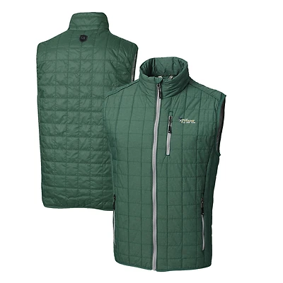 Men's Cutter & Buck Heather Green New York Jets Throwback Logo Rainier PrimaLoft Eco Insulated Full-Zip Puffer Vest