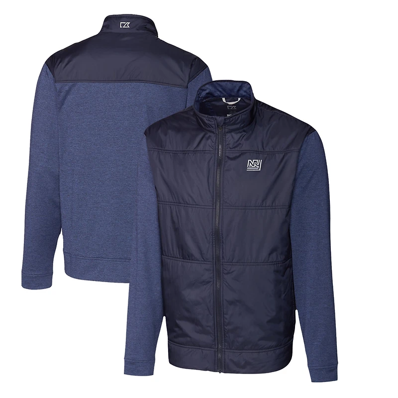 Men's Cutter & Buck Navy New York Giants Throwback Logo Stealth Hybrid Quilted Full-Zip Windbreaker Jacket