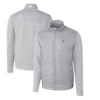 Men's Cutter & Buck Gray Miami Dolphins Throwback Logo Stealth Hybrid Quilted Full-Zip Windbreaker Jacket