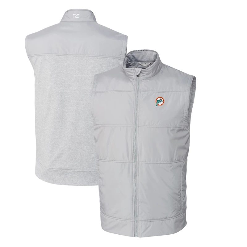 Men's Cutter & Buck Gray Miami Dolphins Throwback Logo Stealth Hybrid Quilted Windbreaker Full-Zip Vest