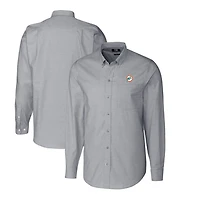 Men's Cutter & Buck Charcoal Miami Dolphins Throwback Logo Long Sleeve Stretch Oxford Button-Down Shirt