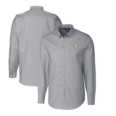 Men's Cutter & Buck Charcoal Miami Dolphins Throwback Logo Long Sleeve Stretch Oxford Button-Down Shirt