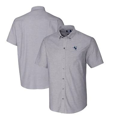 Men's Cutter & Buck Charcoal Indianapolis Colts Throwback Logo Stretch Oxford Button-Down Short Sleeve Shirt
