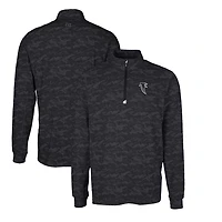 Men's Cutter & Buck Black Atlanta Falcons Throwback Logo Traverse Camo Print Stretch Quarter-Zip Pullover Top