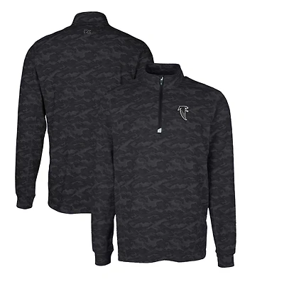 Men's Cutter & Buck Black Atlanta Falcons Throwback Logo Traverse Camo Print Stretch Quarter-Zip Pullover Top
