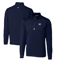 Men's Cutter & Buck Navy New York Giants Throwback Logo Traverse Stretch Quarter-Zip Pullover Top