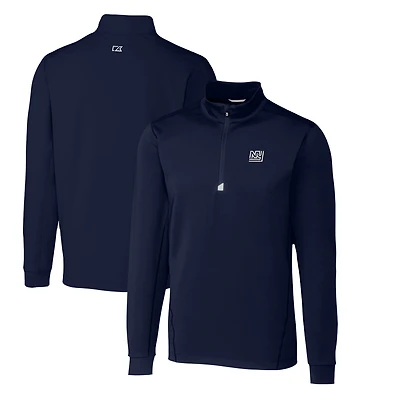 Men's Cutter & Buck Navy New York Giants Throwback Logo Traverse Stretch Quarter-Zip Pullover Top