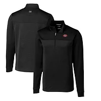 Men's Cutter & Buck Black San Francisco 49ers Throwback Logo Traverse Stripe Stretch Quarter-Zip Pullover Top