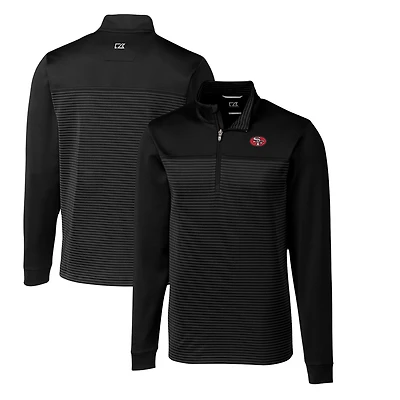 Men's Cutter & Buck Black San Francisco 49ers Throwback Logo Traverse Stripe Stretch Quarter-Zip Pullover Top