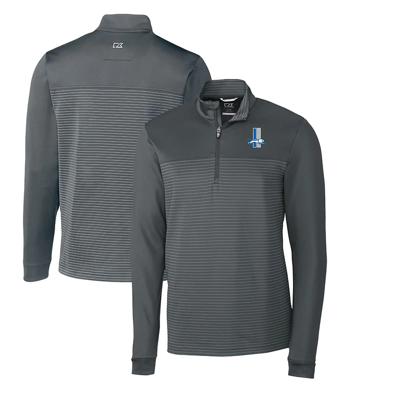 Men's Cutter & Buck Steel Detroit Lions Throwback Logo Traverse Stripe Stretch Quarter-Zip Pullover Top